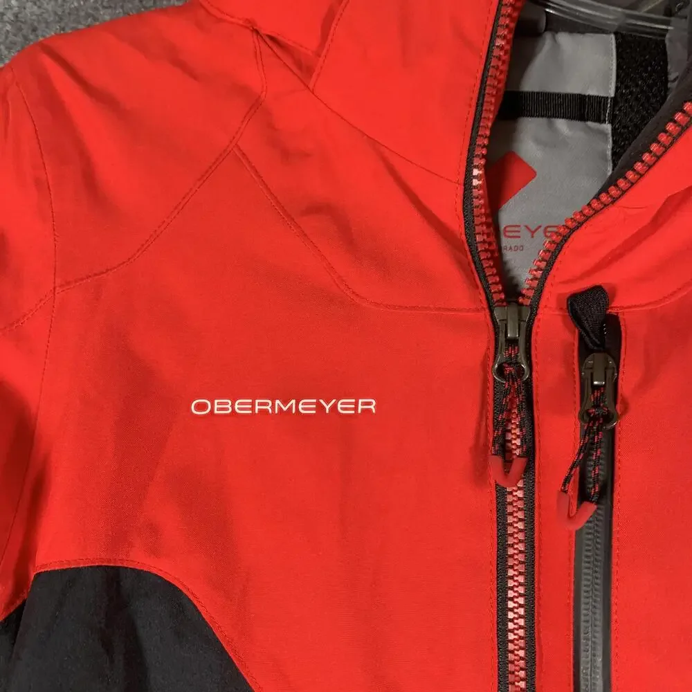 Obermeyer Ski Jacket Youth 8 Red Black Colorblock Hooded Insulated Ski Winter
